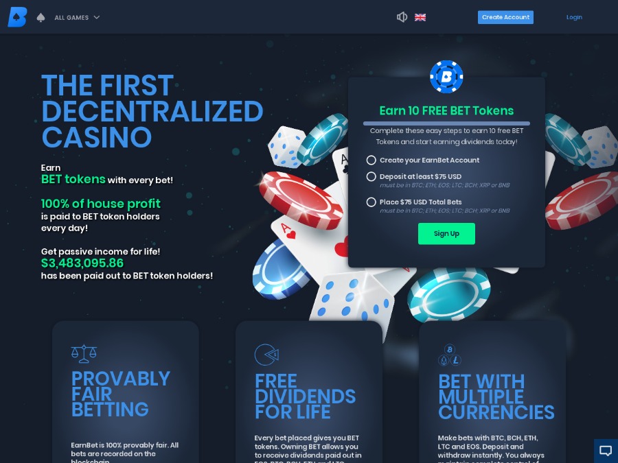 EarnBet Casino - децентрализованное online-казино с доказуемой честностью